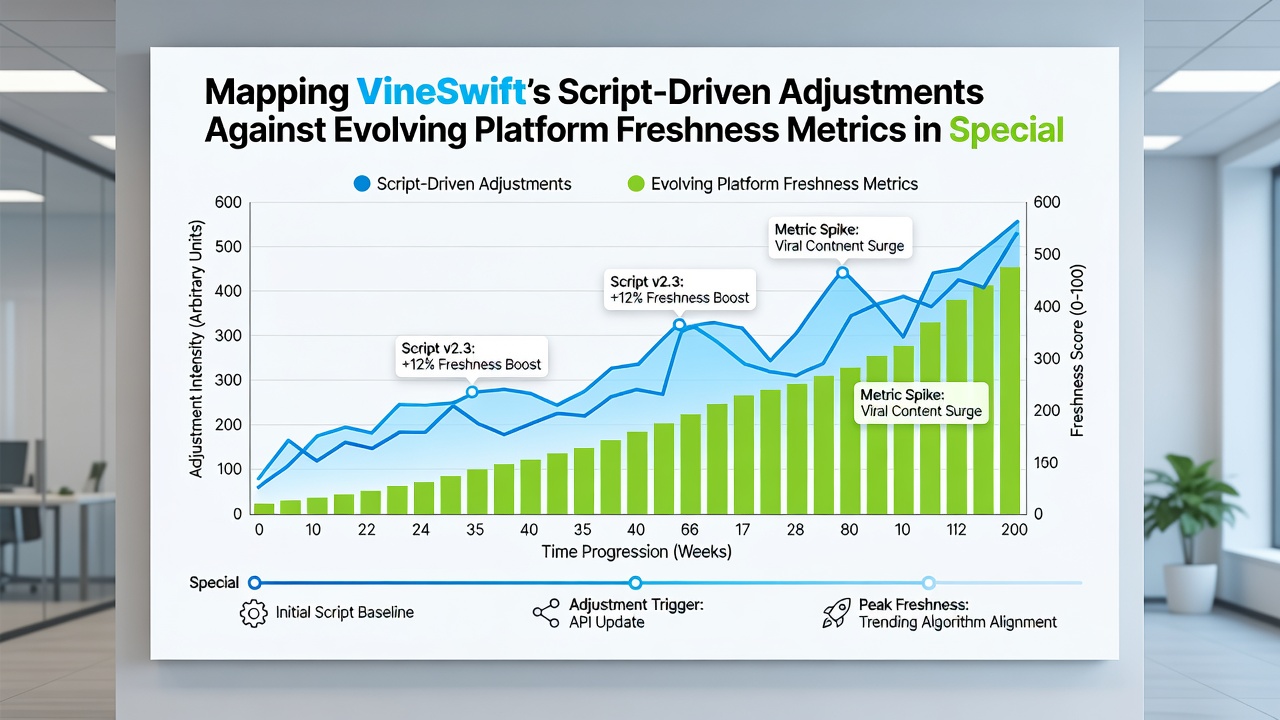 Detailed mapping visualization showing script triggers aligned with platform freshness score fluctuations in specialized content networks
